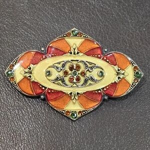Vintage Catherine Popesco France Art Deco Gold  Rhinestone Enamel Brooch